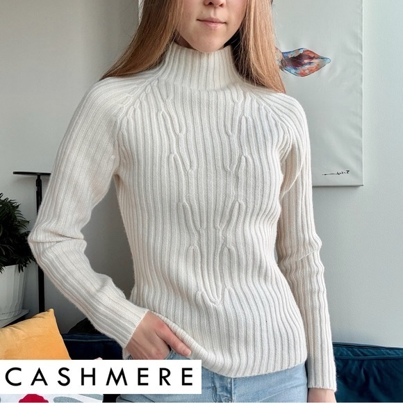COS NWOT Cashmere Ivory Mockneck Long Sleeve Ribbed Sweater XS - Picture 1 of 13